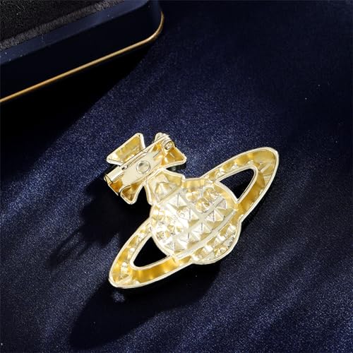 Image of Dreuyet Saturn Planet Brooch Pin for Women Ladies Dainty Rhinestone Star Lapel Pin Cubic Zirconia with Crystal Planet Brooch Fashion Dress Accessories Jewelry for Suit Clothing Jackets Badges