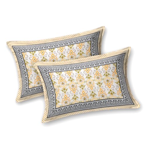 Image of RajasthaniKart Pure 100% Cotton 240 TC King Size BEDSHEET with 2 Pillow Cover - 90X108 (Suitable for King Size Bed Sheet or Double Bed, Yellow) PSP136