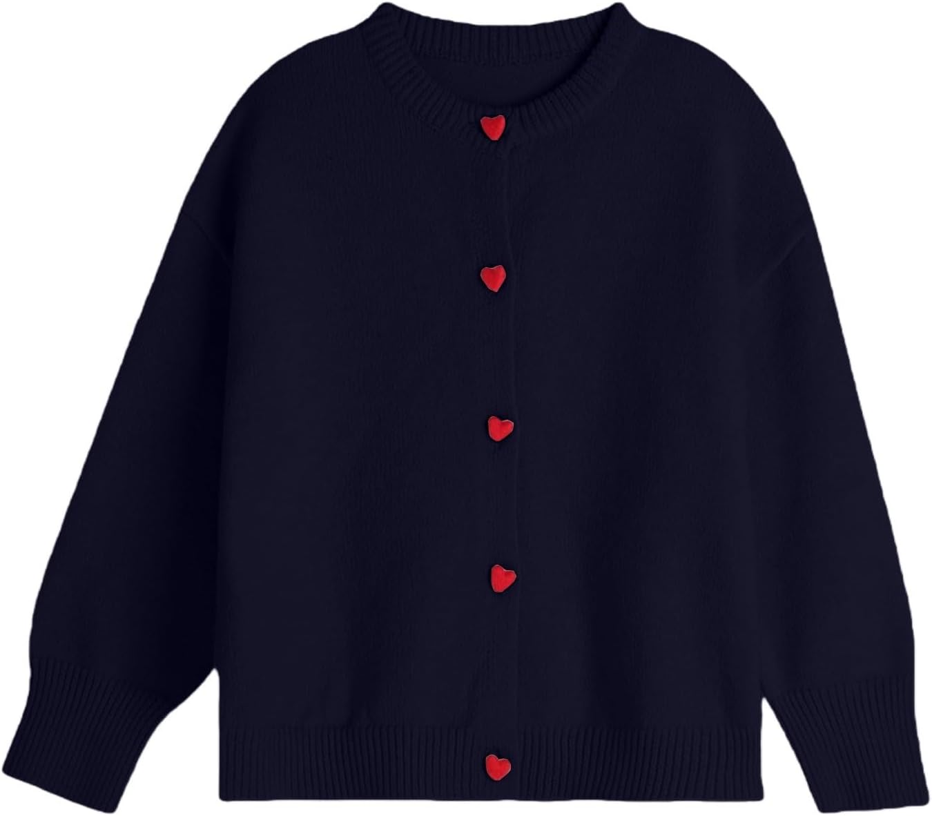 Girls' Love Heart Button Sweaters Cardigans Casual Open Front Long Sleeve Coats Knitted Basic Crewneck School Uniform