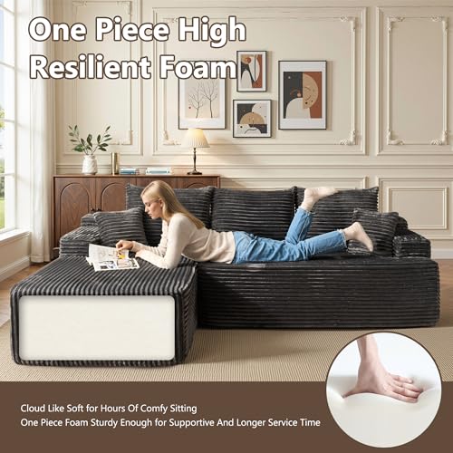 Image of HOOOWOOO Plush L Shaped Sectional Couch,97 inch Assembly Free Modern Minimalist Sofa,Boneless Corner Couch in A Box for Apartment Renting House Office(Left Chaise Gray)