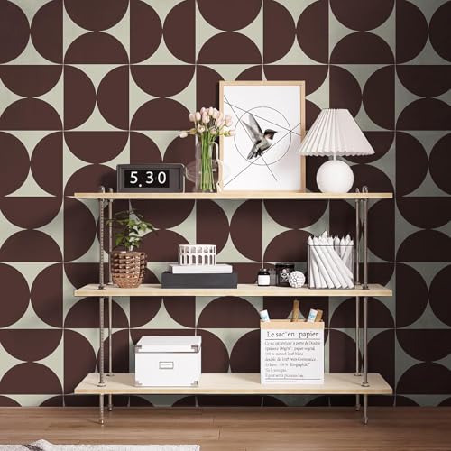 Image of Veki Luxury Floral & Botanical Geometric Wallpaper Mural - Waterproof, Moisture-Proof, Self-Adhesive PVC Wall Sticker for Home & Hotel Decoration (45cm x 300cm) (Brown Geometric)