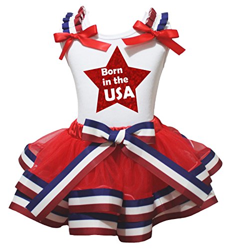 Vestido del 4 de julio para bebé conjunto de falda de rayas rojas y azules y camiseta