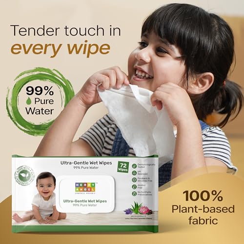 Image of Baby Wet Wipes with Lid, 99% Pure Water, 72 Wipes (Pack of 5)