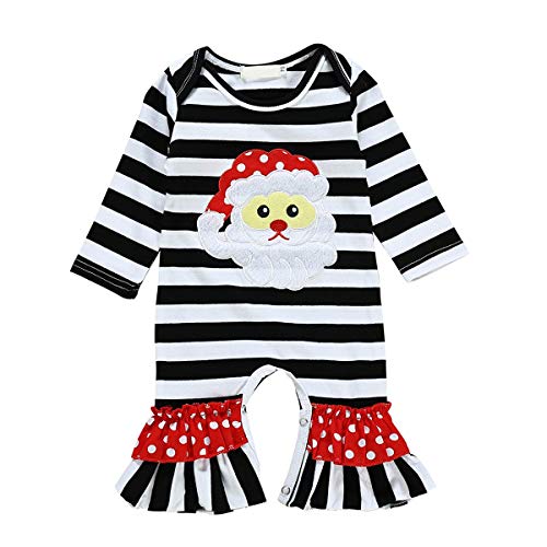 Toddler Little Girls Baby Christmas Santa Romper Icing Ruffle Bottoms Long Sleeve Striped Jumpsuit Playwear Pants Reindeer Pajamas Nightwear Homewear Birthday Outfit Party Clothes Black 3-6 Months