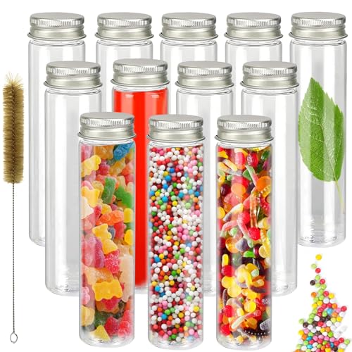 13 Pièces 110 Ml Bouteilles Sensorielles Tube a Essai Plastique Éprouvette Transparent Tube Plastique Transparent Avec Bouchon Avec Bouchon à Vis Et Brosse De...