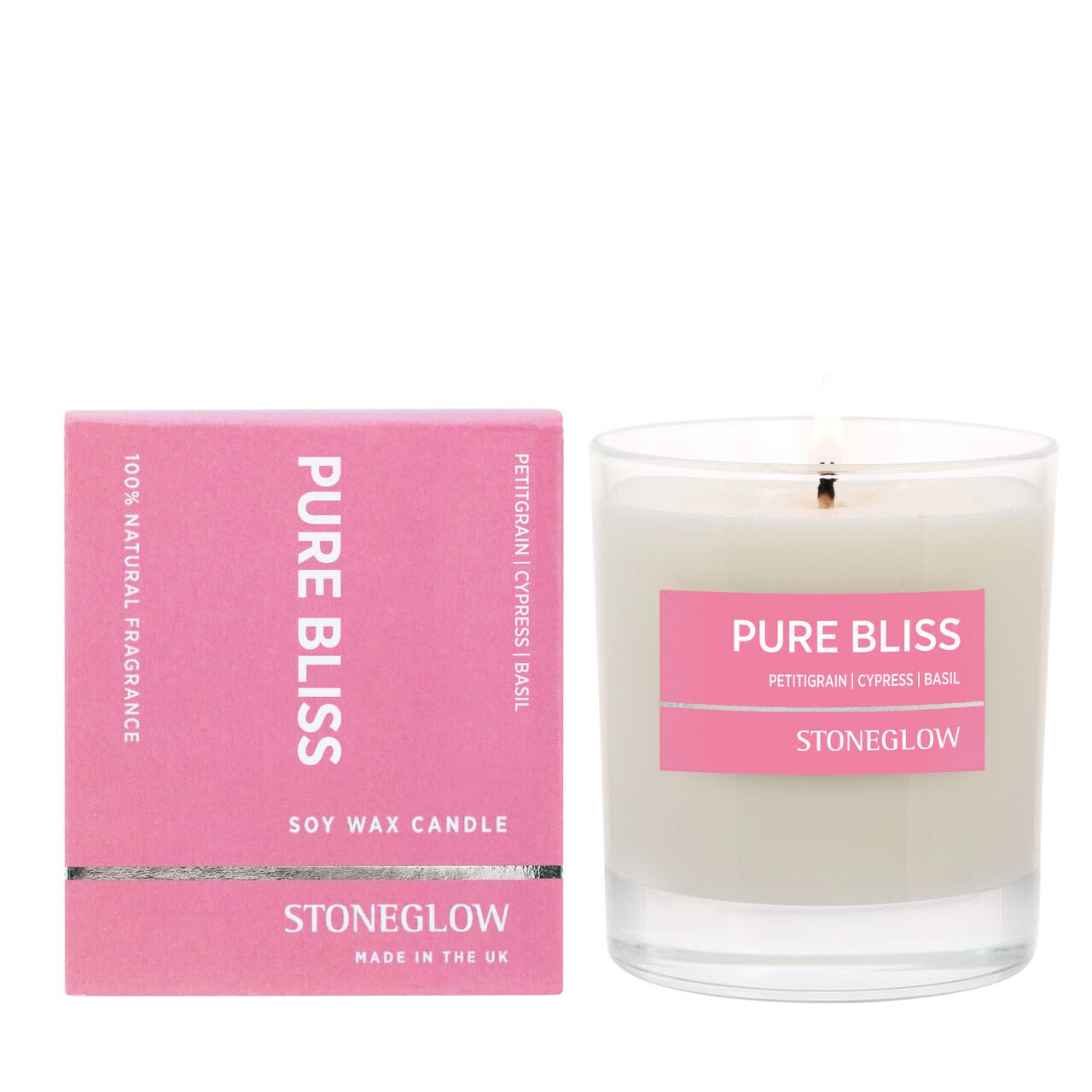 Stoneglow Wellbeing Collection Pure Bliss Duftkerze, Petitgrain, Zypresse, Basilikum, Rosa, 220 g