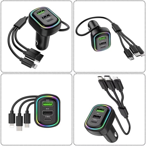 Image of ETH 2 USB + 1 Type-C Phone Super Fast Charging Adapter 48W Car Charger with 3-in-1 Charging Cable