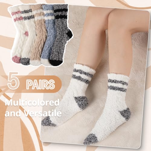 Image of Fuzzy Socks for Women Cozy Fluffy Soft Warm Comfy Winter Slipper Socks 5 Pairs