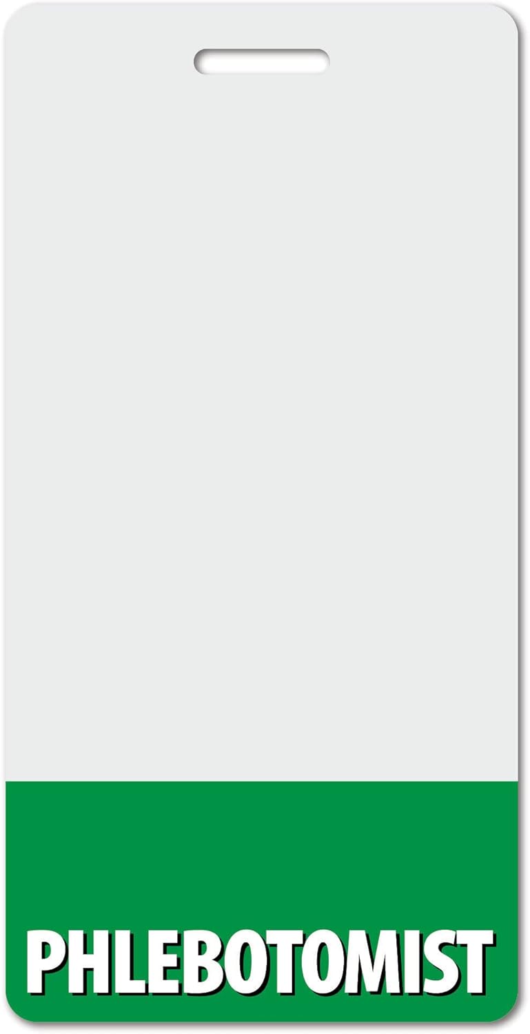 Phlebotomist Heavy Duty Vertical Green (100 Pack) - Spill & Tear Proof Cards - 2 Sided USA Printed Quick Role Identifier ID Tag Backer by BadgeZoo