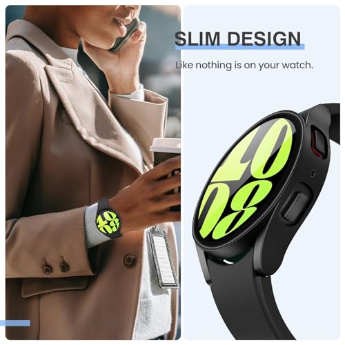 Image of VEMIGON Hard PC Case Compatible with Samsung Galaxy Watch 6 2023 Screen Protector Case 44mm, High Sensitive Protective Face Cover with Bumper Built-in Tempered Glass Film - (44mm Black)