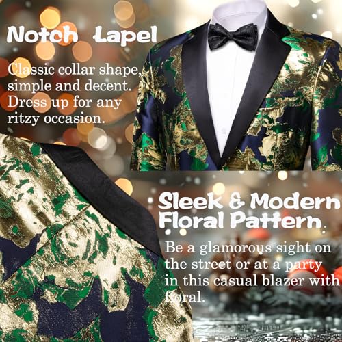 Image of Barry.Wang Mens Floral Blazer Suit Jacket Notched Lapel Casual Sport Coat