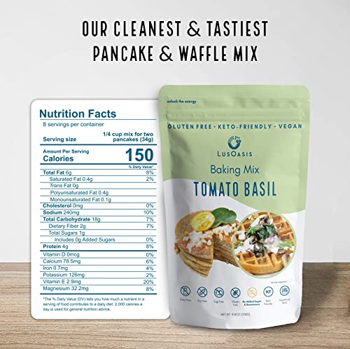 Lusoasis Vegan Pancake And Waffle Mix, Made In The Usa - Gluten Free Vegan Protein Pancakes, Dairy Free Waffles, Low Carb Food & Diabetic Friendly Breakfast & Baking Mixes, Tomato & Basil #TOP2