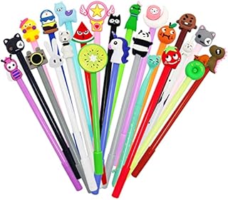 Kawaii Cartoon Gel Pens for Kids, Wieat 24 Pcs Novelty Animal Black Ink Writing Pens, Cute School Stationary Assorted Style Handwriting Pens for Girls Boys Birthday Present School Rewards Student Gift