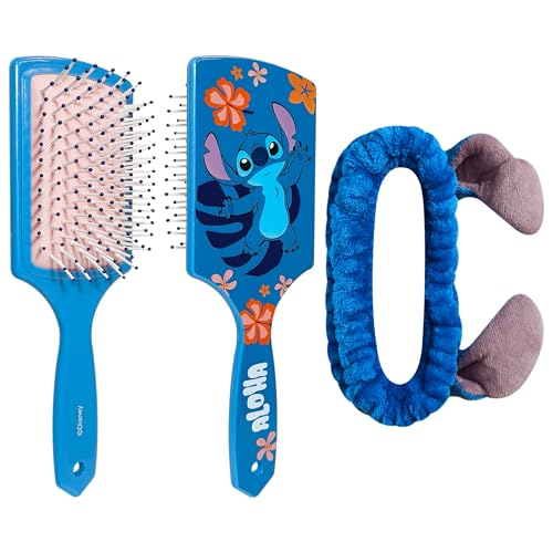 LUV HER Disney Lilo & Stitch Kids Hair Brush & Spa Headband Set for Girls - with Stitch - Fun Grooming Kit for Detangling, Styling & Skincare - Soft & Stretchy One Size, Ages 3+