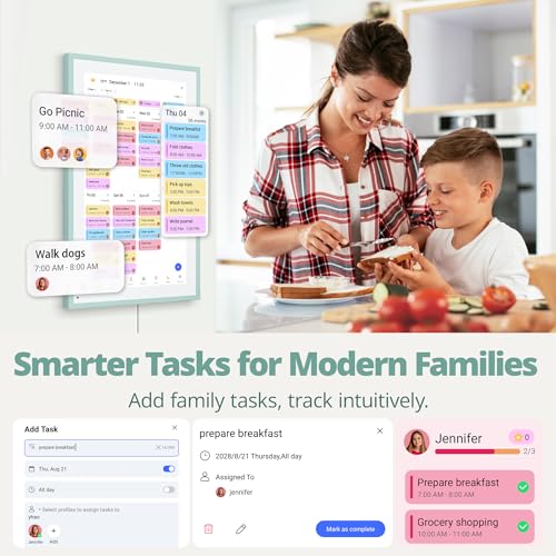 Image of Dragon Touch 15.6 inch Digital Calendar & Chore Chart - Interactive Touchscreen Smart Family Planner,Digital Picture Frame for Mom, Women, Christmas & Weddings Green