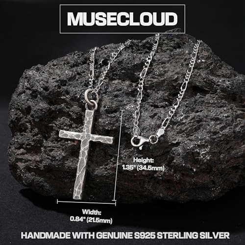 Image of 925 Sterling Silver Cross Necklace for Men Box /Cuban /Figaro Chain