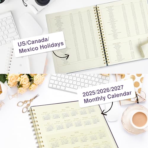 undated daily planner to do list hourly schedule 2027 2026 2025 calendar amp holiday habit tracker 180 pages letter size 8534 x 1134 sheets hardcover wire-o spiral bound notebook indigo
