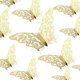 AIEX 24pcs 3D Butterfly Wall Stickers 3 Sizes Butterfly Wall Decals Room Wall Decoration for Bedroom Party Wedding Decors, Gold