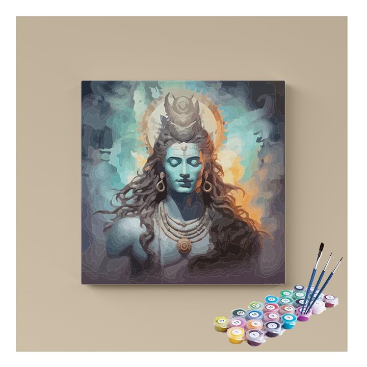 Eazy Arts DIY Divine Tranquility: Lord Shiva Paint by Numbers Kit Multicolor With Frame 36 Colors|55 X 55 CM