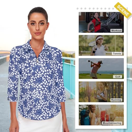 Image of Cucuchy Style Womens Golf Shirt 3 /4 Sleeve Quarter Zip Workout Tennis Tops Quick Dry UPF 50+ Shirts