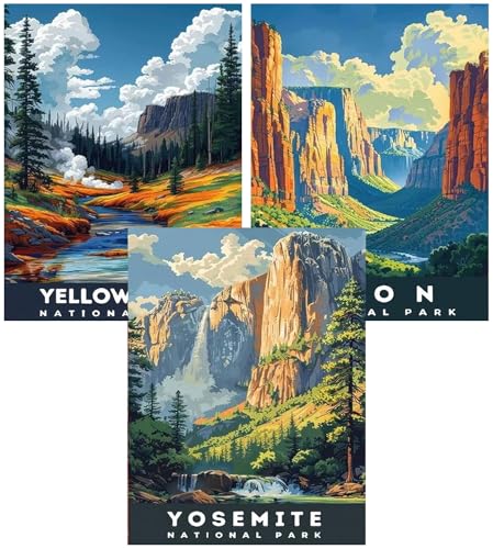 Axquilon 3 Packs Paint by Numbers Kit for Adults - National Park Adult Paint by Number Kits on Canvas Easy Adults Paint-by-Number Kits for Gift Home Wall Decor 12x16in