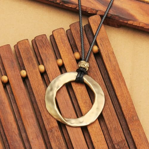 Women's Leather Long Necklace Bohemian Necklace Circle Pendant Necklace Boho Retro Necklaces for Women Woven Handmade Jewelry3