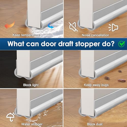 Door Draft Stopper, 36" Cuttable Door Sweep for Bottom of Door, Under Door Draft Blocker Insulator, Weather Stripping Door Seal, Door Gap Filler Soundproof, Dust Blocker, Noise Stopper (White, 36") — view 2