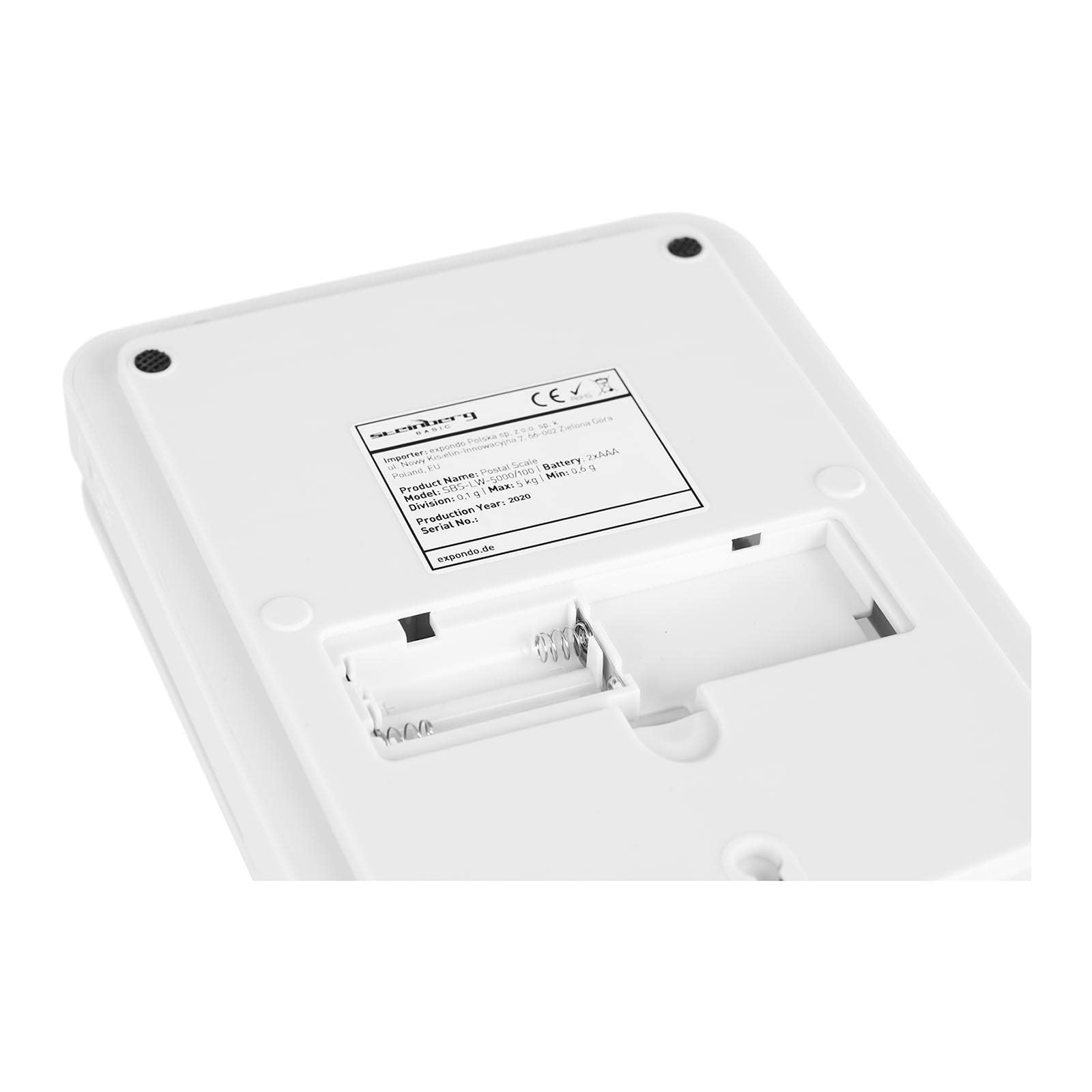 Steinberg Systems SBS-LW-5000/100 waga pocztowa, waga do paczek, waga cyfrowa (5 kg/0,1 g, 2 x AAA, 15,2 x 15,2 cm, wyświetlacz LCD)