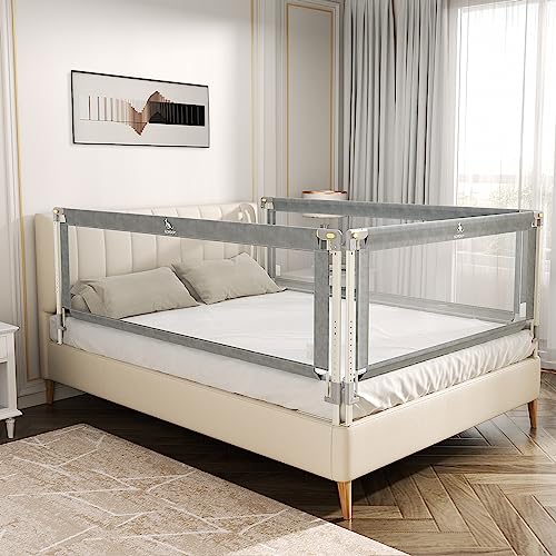 Aomdom Barrera de Cama Doble 150 cm, Extra Alto, 11 Niveles de Ajuste de Altura, Guardia de rieles para niños pequeños para cunas