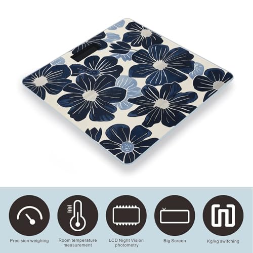 Báscula digital de baño Navy Blue Flowers con sensores precisos miniatura 3