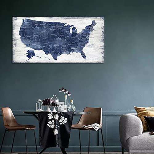 Image of Map of The United States Wall Art Vintage America Map Canvas Wall Decor Wood Board USA Map Pictures Canvas Prints for Bedroom Office Kitchen Living Room Home Decor Framed Artwork Ready to Hang 29 inchx58 inch