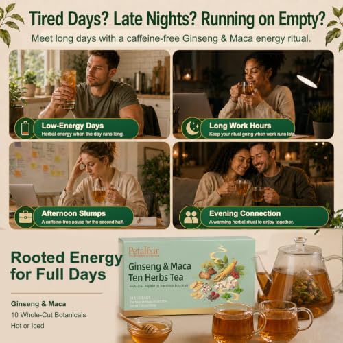 Petalixir Ginseng & Maca 10-Herb Kidney Tea, Herbal Energy for Men & Women - image 3