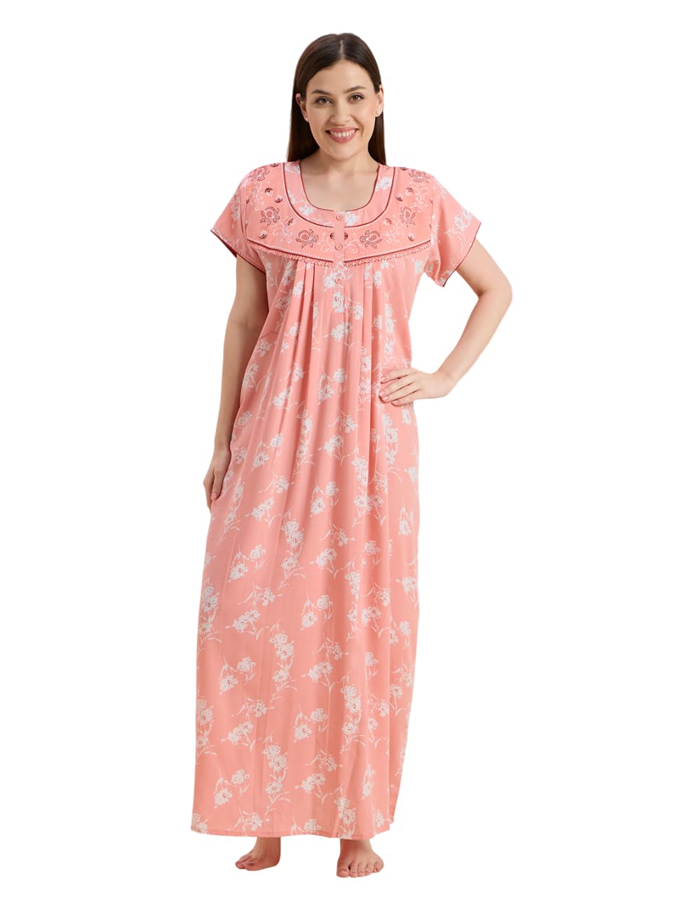 nightspree Women’s Embroidery Neck Printed Maxi Nightdress-picture-11