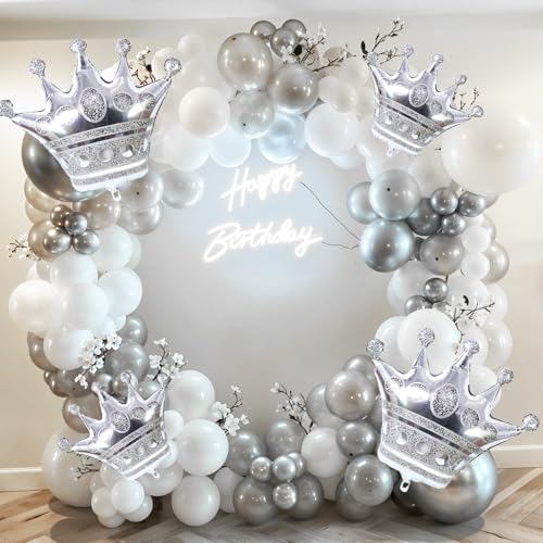 Image of 10 Pcs Silver Crown Balloons Silver Crown Foil Balloons Large Aluminum | Silver Crown Foil Balloons Large Aluminum Foil Balloon With Two Sizes For Birthday Baby Shower King Royalty Theme Party