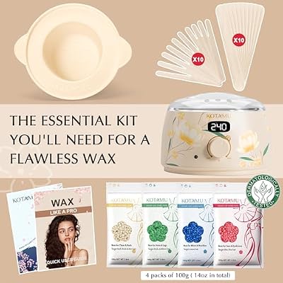 KOTAMU Waxing Kit for Women & Men, Wax Warmer for Hair Removal, Digital Wax Kit with Silicone Pot,Ideal for Face Eyebrow Arm Legs Armpit &Sensitive Skin, Bloomy Waxing Machine for Home Salon Use