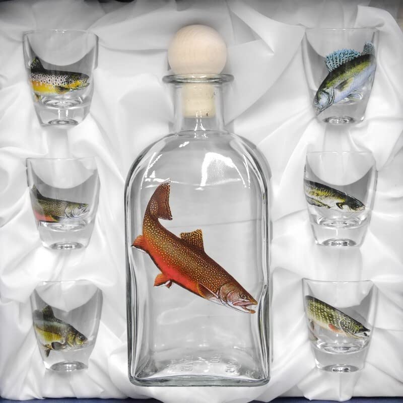 GTK - Geweihe & Trophäen KRUMHOLZ 7-teiliges Schnaps Gläser Set mit Fisch...
