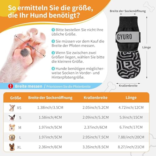 GYURO 2 Paar rutschfeste Hundesocken mit weichem Pfotenschutz und verstellbarem Klettverschluss für den Innenbereich (Schwarz, M)
