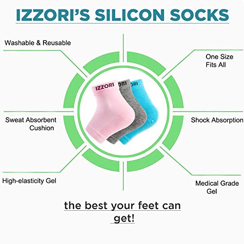 Image of IZZORI Silicone Gel Heel Socks for Dry Hard Cracked Heel Repair Pad, Swelling & Pain Relief, Plantar Fasciitis Foot Care, (Free Size, 3 Pair)