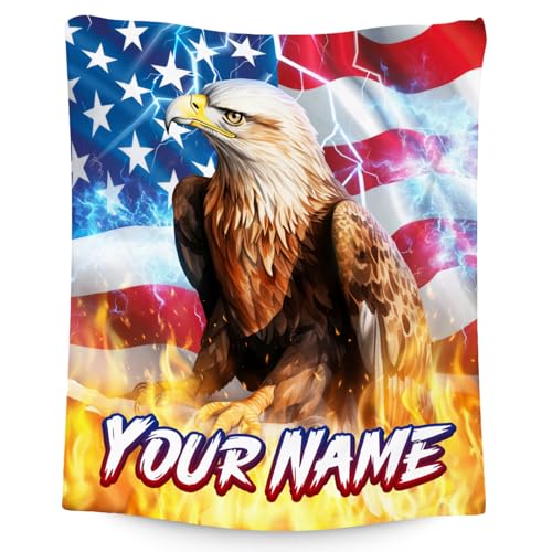 Custom Boys Blanket - Eagle Gifts for Men - Comfy Lightweight Flannel Throw for Couch Sofa, Bed - 4 Sizes
