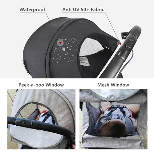Beberoad Love R2 Small Travel Stroller Compact Strollers Foldable Lightweight Baby Stroller for Airplane, Infant Toddler Stroller with Adjustable Backrest, Cup Holder and Waterproof Canopy, Black