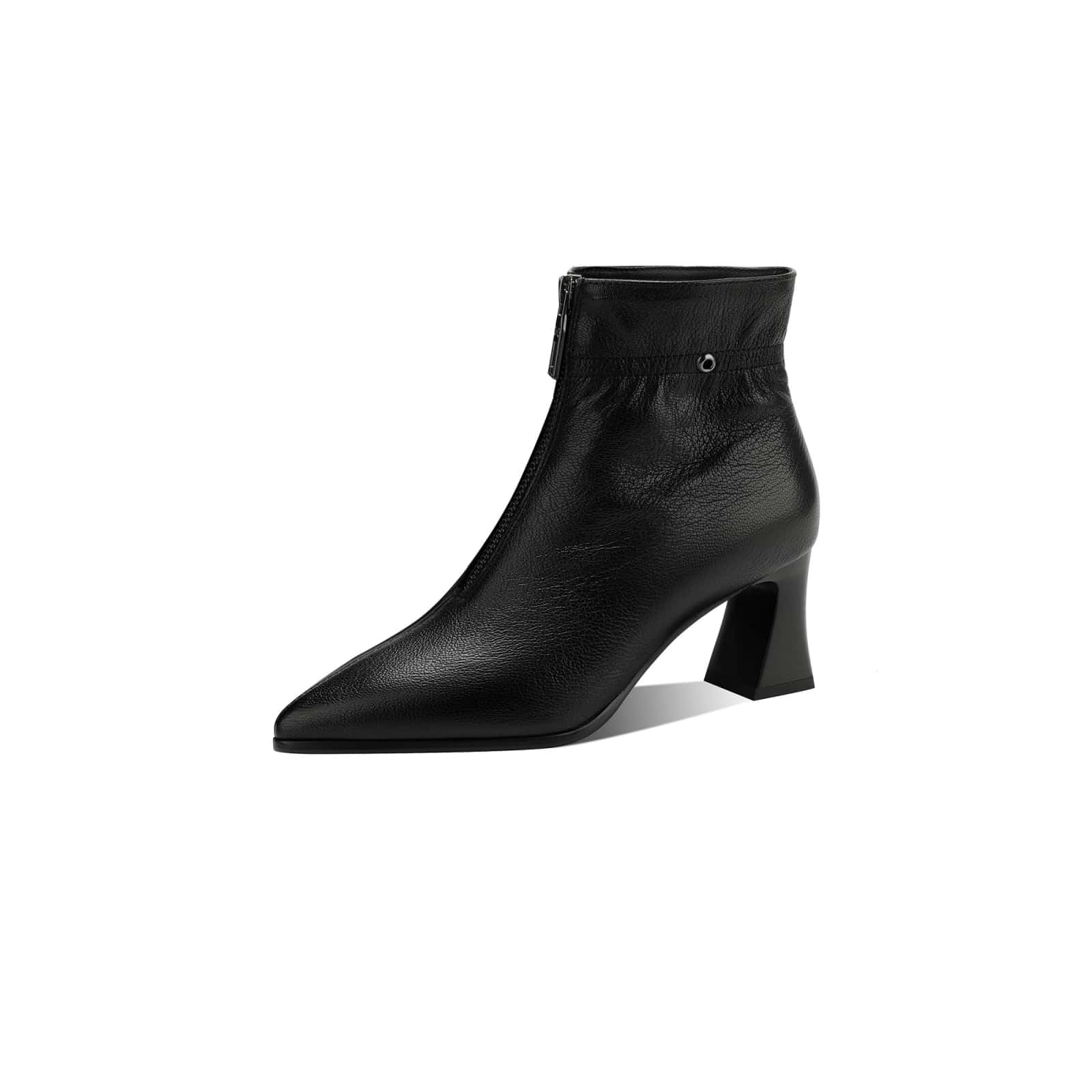 TinaCus Womens Front Zip Ankle Boots Soft Leather Handmade Pointed Toe Low Heel Short Booties