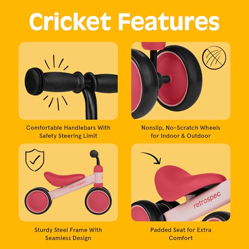 Image of Retrospec Cricket Baby Balance Bike, 4-Wheel Ride-On Toy for Ages 12-24 Months - First Bike & Toddler Bike for 1 Year Old Boys & Girls, First Birthday Gift