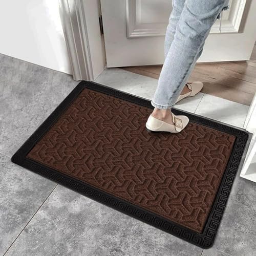 Image of Yellow Weaves 2 Pcs Door Mat for Home Entrance, Outdoor Rubber Mat - Non-Slip, Anti Skid Foot Mat, Dirt Trapper, Heavy-Duty, Weather-Resistant, Waterproof Doormat (40x60cms, Geometric, Brown Color)