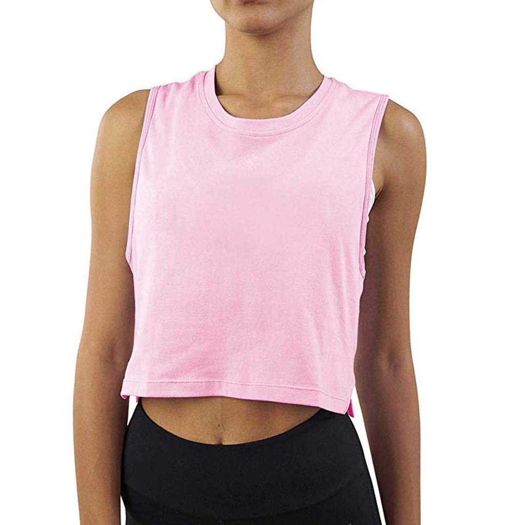 Generic Camiseta sin mangas para mujer, cuello en V, color liso, holgada, con espalda cruzada, para yoga, atletismo, yoga, camiseta de entrenamiento, 4 unidades