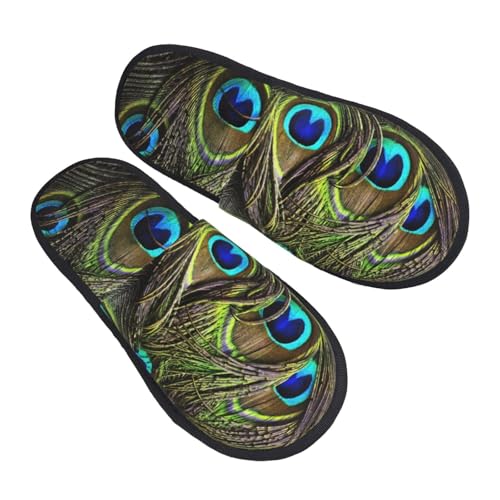 GaxfjRu Pantuflas de invierno de felpa de pavo real para uso en interiores, pantuflas de casa suaves y cálidas para invitados y comodidad en el hogar, unisex