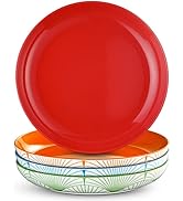 DOWAN 8.5'' Dinner Plates, Ceramic Dessert Plates, Porcelain Pasta Salad Plate Set, Colorful Plat...