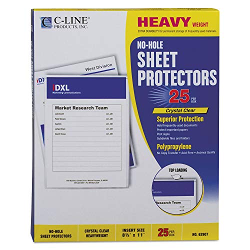 Lote al por mayor de 20 unidades – Protectores de hojas sin perforaciones C-Line, carga superior, tamaño carta (8,5" x 11"), 25 por caja, transparentes miniatura 1