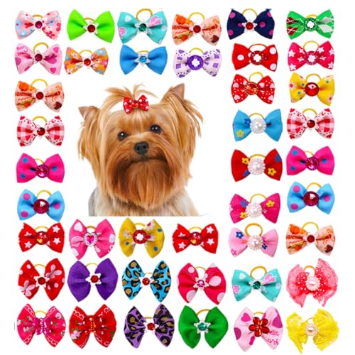 OUDQFCJ Lot de 40 nœuds pour chiens avec élastiques, nœud de poils de chiens, accessoire pour chien et accessoires de toilettage pour l'utilisation quotidienne des animaux domestiques