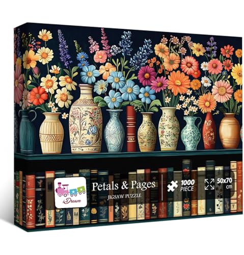 Image of iDream 1000 Pieces Jigsaw Puzzle - Artistic 3D Design, Colorful Wall Decor, Challenging Puzzle Gift for Friends & Family (Petals & Pages)