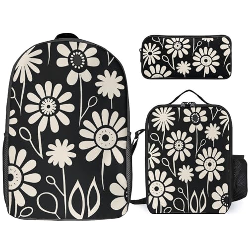 3 Piece Backpack for Women Men Lightweight Causal Daypack Shoulder Bag Set with Insulated Lunch Bag And Pencil Case Organizers Cheerful And Gorgeous
